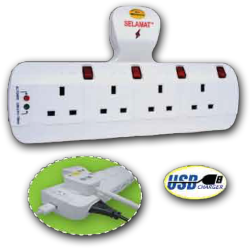 8 Way T-Type Multi Adaptor with USB Charging Port & Surge Protector 13A 250V USB: 5Vdc (1A) MA-8322 (USB& SURGE)